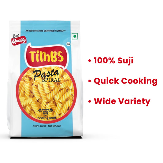 Timbs Spiral Pasta | 100% Suji | Boils in 5 mins | 400g